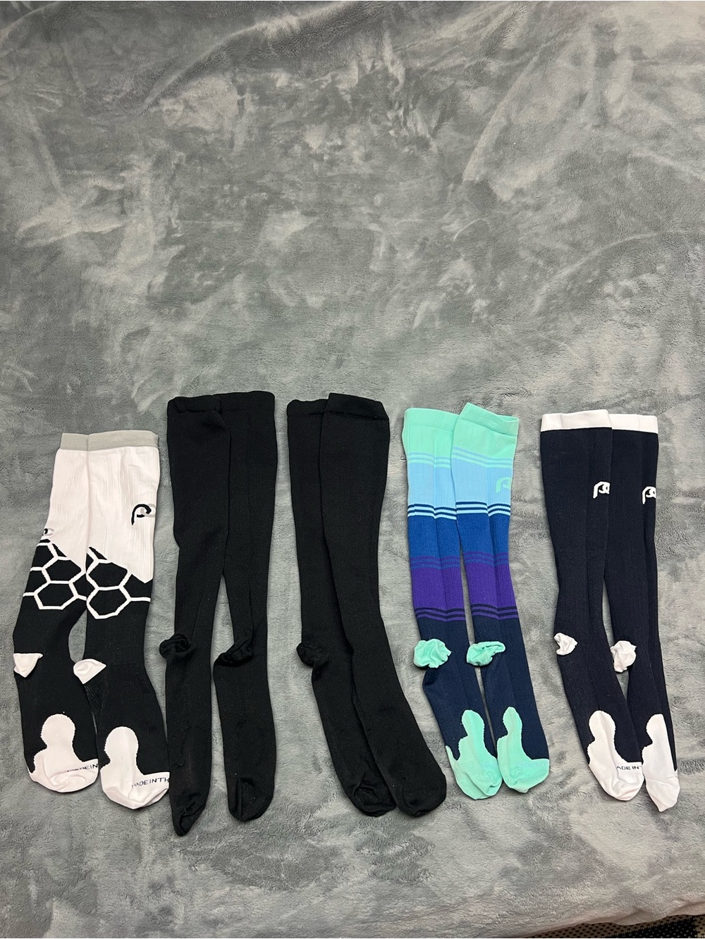 Athletic Knee-High Socks - Black, White & Teal Colorways